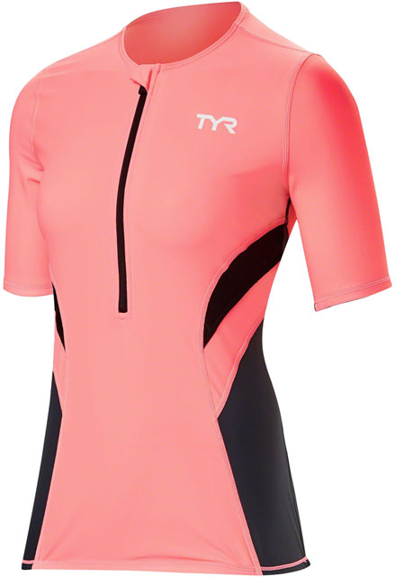 TYR Competitor Multi-Sport Top - Gray/Coral, Short Sleeve, Women's, Medium