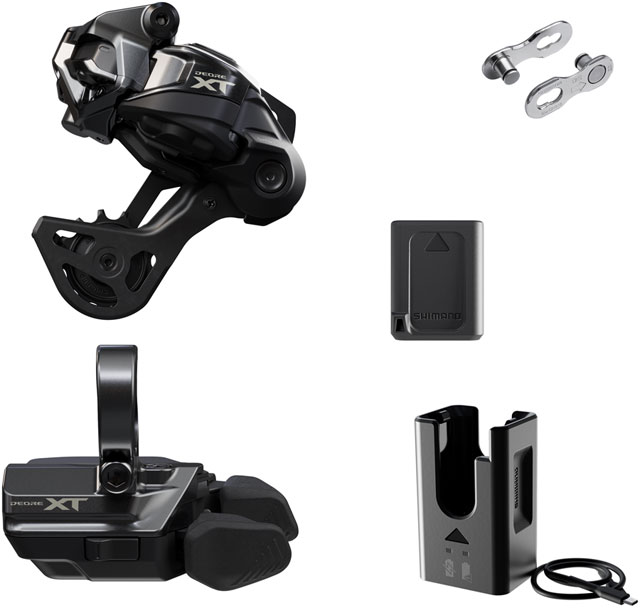 Shimano Deore XT M8250 Di2 Wireless Upgrade Kit - M8250-GS Rear Derailleur, M8250-R Shifter, Battery, Charger, Quick Link