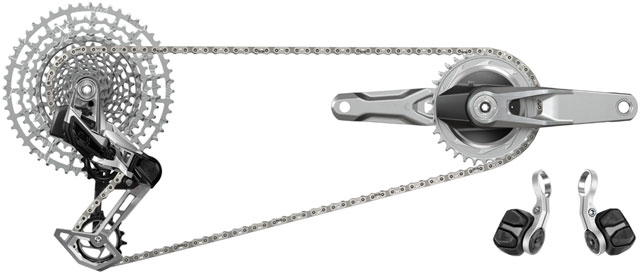 SRAM 1987 Eagle Transmission Power Meter Groupset - 170mm, 32 and 34t Chainrings, POD Controllers, 10-52t Cassette, Rear Derailleur, Chain