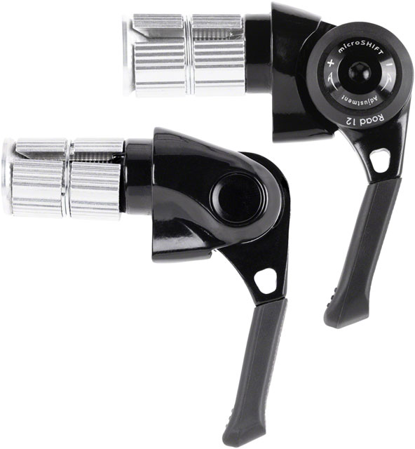 microSHIFT BS-A12 Bar End Road Shifter Set - 2x 12-Speed, Shimano 12-Speed Road Compatible, Black