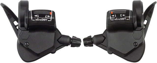 microSHIFT TS38 Thumb-Tap Shifter Set - 7 Speed, Triple, Optical Gear Indicator, Shimano Compatible
