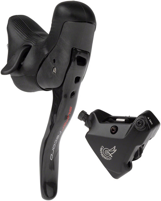 Campagnolo Super Record Ergopower EPS Hydraulic Brake/Shift Lever and Disc Caliper - Left/Front, 12-Speed, 140mm Flat Mount Caliper, Black