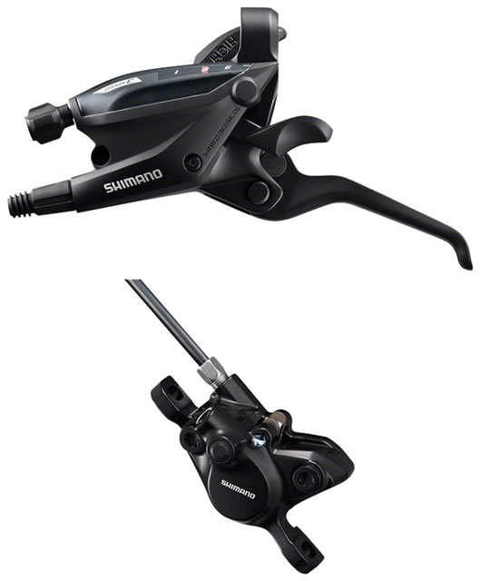 Shimano ST-EF505 EZ Fire Plus Shift/Brake Lever with BR-MT200 Disc Brake Caliper - Left/Front, 3x Shift, 2-Piston, Black