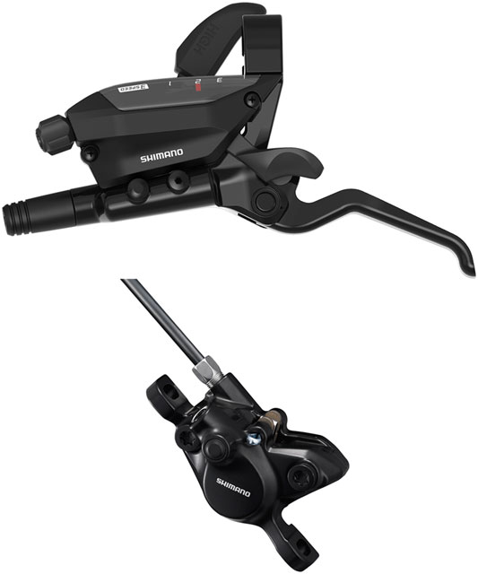 Shimano ST-EF515-L EZ Fire Plus Shift/Brake Lever with BR-MT200 Disc Brake Caliper - Left/Front, 3x Shift, Post Mount, 2-Piston,  Black