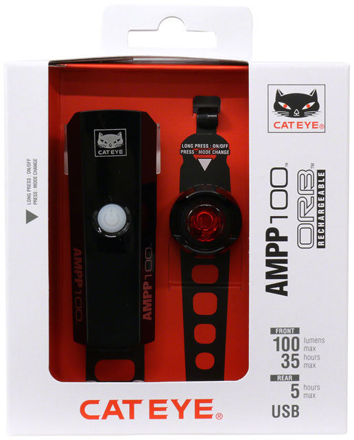 CatEye AMPP100 ORB Headlight/Taillight Set - Rechargeable, Black