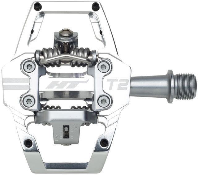 HT Components T2 Pedals - Dual Sided Clipless with Platform, Aluminum, 9/16", Silver