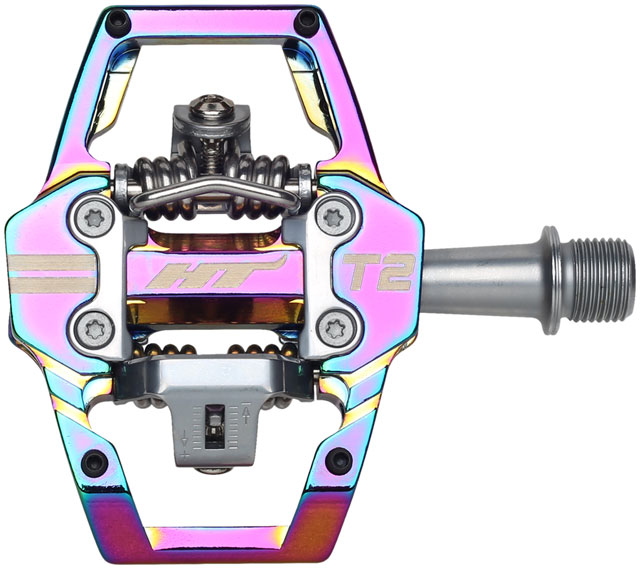 HT Components T2 Pedals - Dual Sided Clipless with Platform, Aluminum, 9/16", Oil Slick