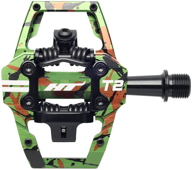 HT Components T2 Pedals - Dual Sided Clipless with Platform, Aluminum, 9/16", Green Camo
