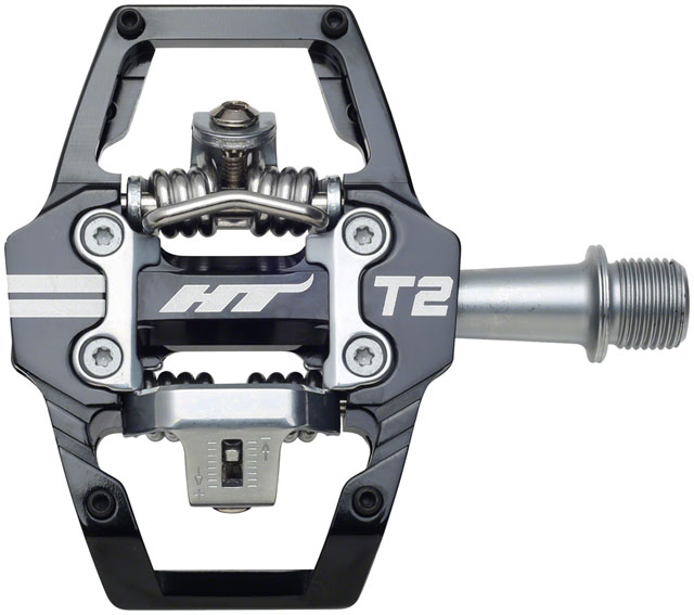 HT Components T2 Pedals - Dual Sided Clipless with Platform, Aluminum, 9/16", Black