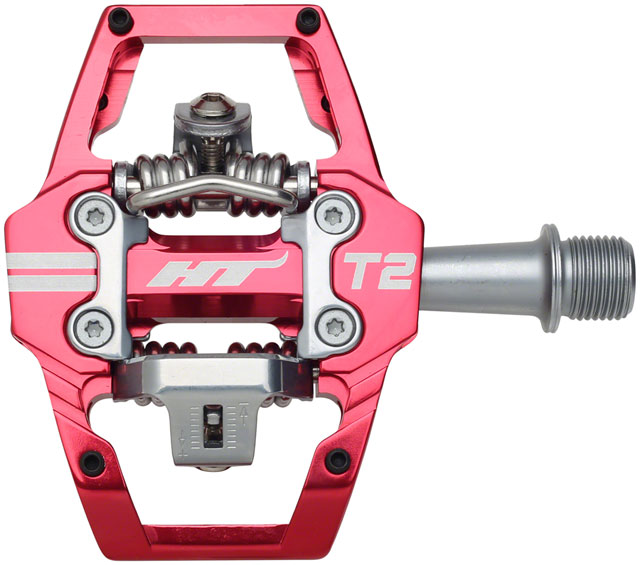 HT Components T2 Pedals - Dual Sided Clipless with Platform, Aluminum, 9/16", Red