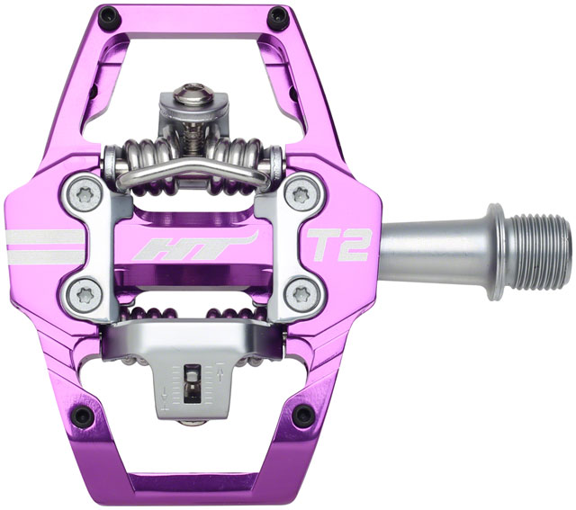 HT Components T2 Pedals - Dual Sided Clipless with Platform, Aluminum, 9/16", Purple
