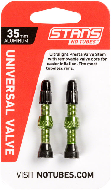Stan's Alloy Valve Stems - 35mm, Pair, Green