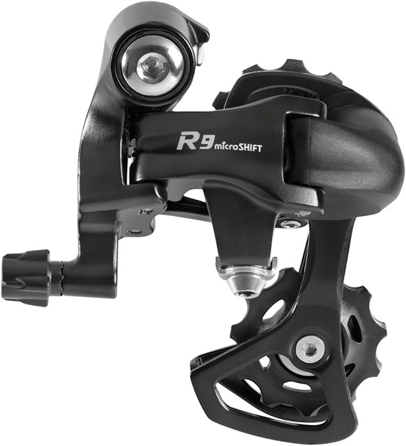 microSHIFT R9 Rear Derailleur - For use with 9-Speed Shimano Compatible Road Systems, Short Cage, Black