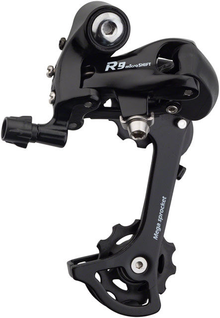 microSHIFT R9 Rear Derailleur - For use with 9 and 10-Speed Shimano Compatible Road Systems, Medium Cage, Black