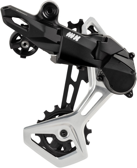 microSHIFT Advent MX Pro Rear Derailleur - 10/11-Speed, Clutched, Repairable Aluminum Medium Cage, 50t Max, Black/Silver