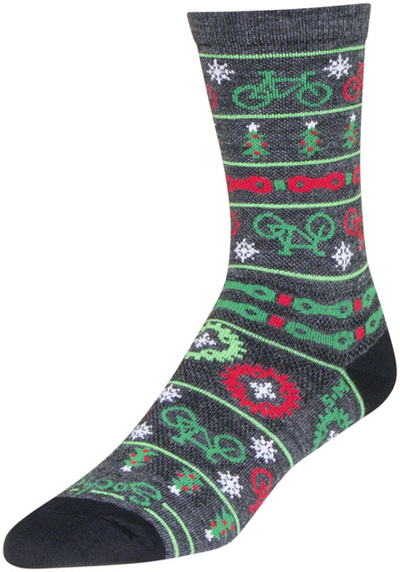 SockGuy Wool Ride Merry Crew Socks - 6", Gray/Red/Green, Large/X-Large