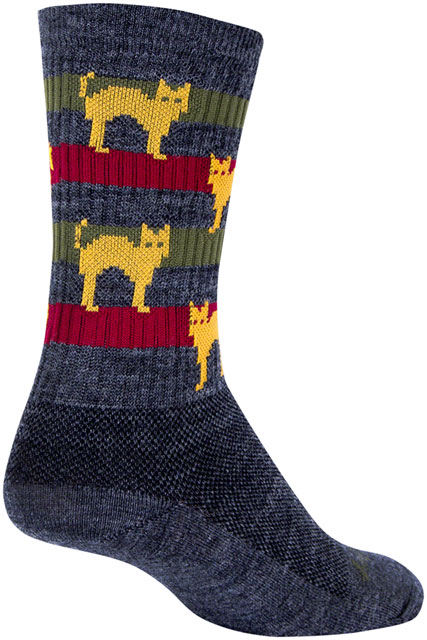SockGuy Wool Catz Socks - 6", Gray/Yellow/Red, Small/Medium