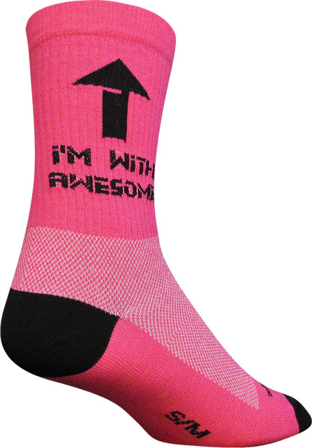 SockGuy Crew I'm With Awesome Socks - 6", Pink, Small/Medium