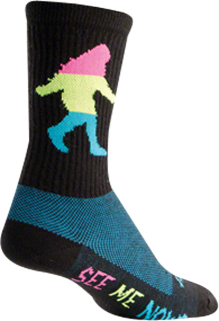 SockGuy Wool Neon Sasquatch Socks - 6", Black, Small/Medium