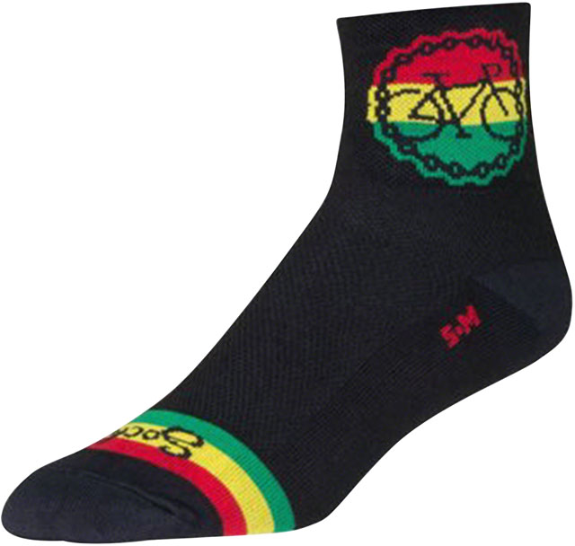 SockGuy Classic Rasta Ride Socks - 3", Black/Rasta, Small/Medium