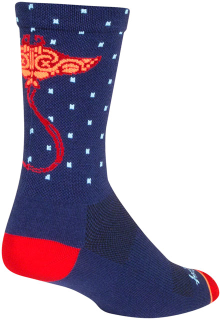 SockGuy Ray Crew Socks - 6 inch, Blue/Orange/Red, Small/Medium