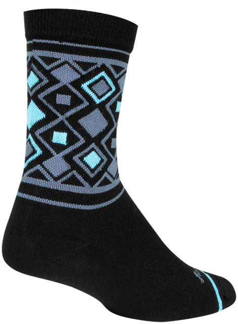 SockGuy Diamond Crew Socks - 6 inch, Black/Gray/Blue, Small/Medium
