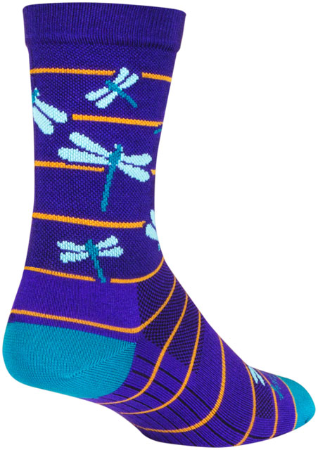 SockGuy Dragonflies Crew Socks - 6", Purple/Blue/Orange, Large/X-Large