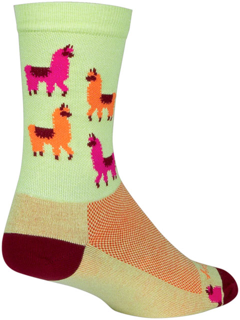 SockGuy Mo' Llamas Crew Socks - 6", Green/Pink/Orange, Large/X-Large