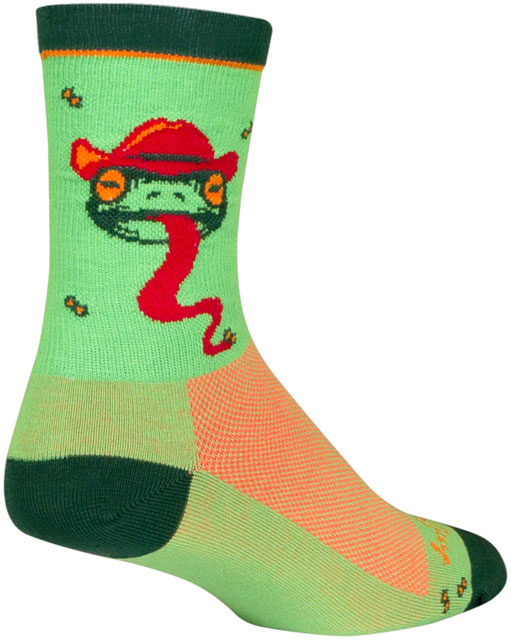 SockGuy Ribbit Crew Socks - 6 inch, Green/Red/Orange, Large/X-Large