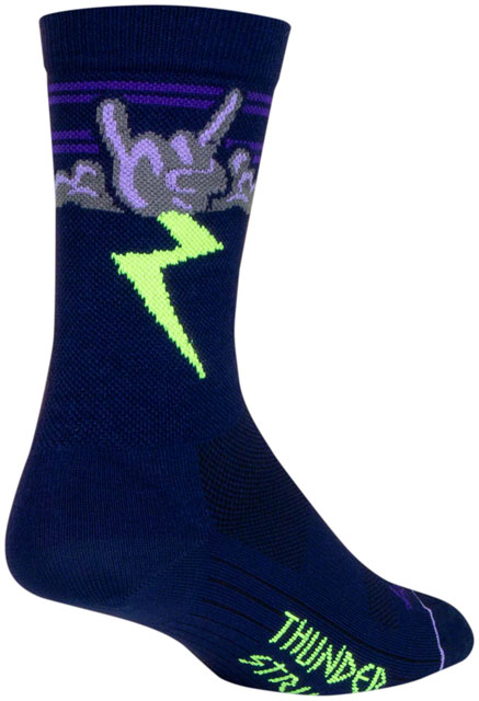 SockGuy Thunder Crew Socks - 6", Navy/Purple/Green, Large/X-Large