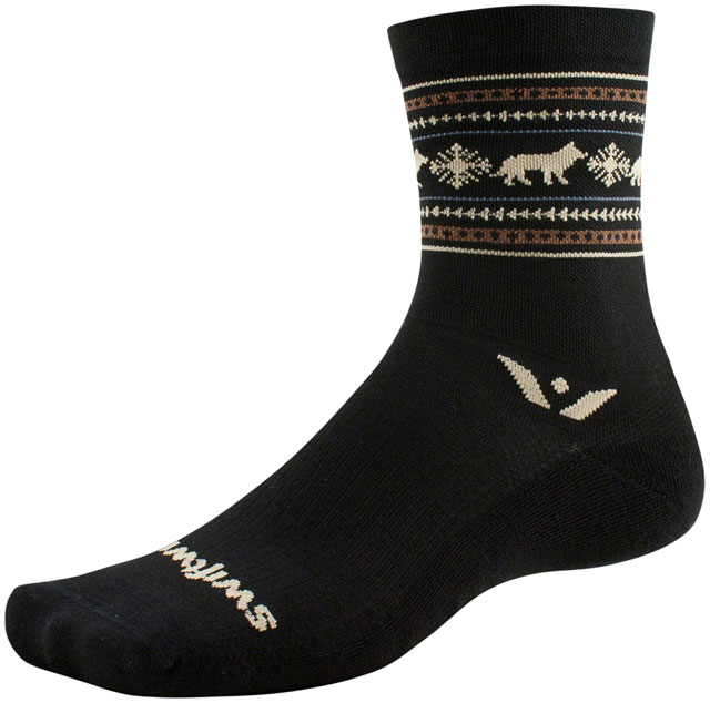 Swiftwick Vision Five Winter Collection Socks - 5", Winter Black Wolves, Small