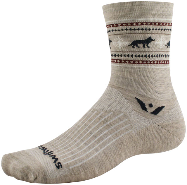 Swiftwick Vision Five Winter Collection Socks - 5", Winter Khaki Wolves, Medium