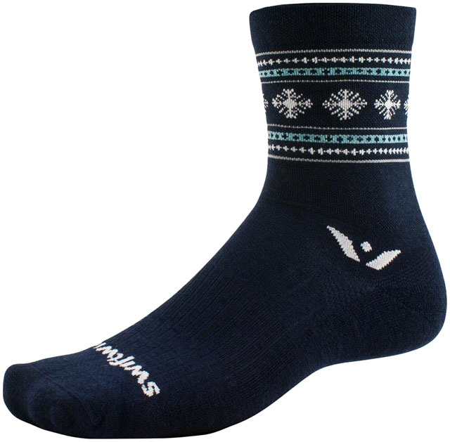 Swiftwick Vision Five Winter Collection Socks - 5", Winter Navy Snowflake, Large