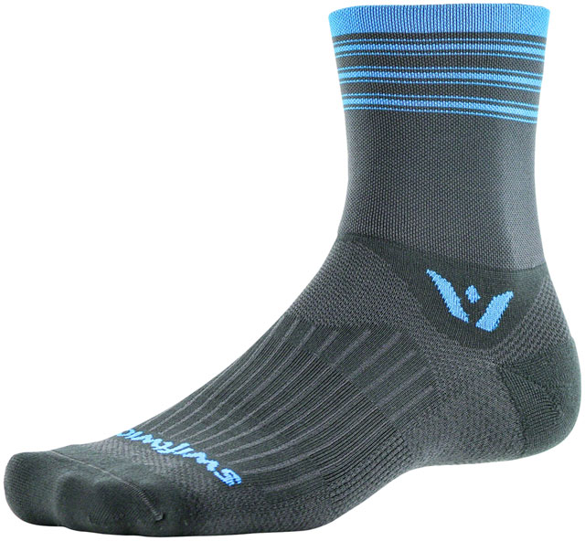 Swiftwick Aspire Four Stripe Socks - 4", Gray/Blue, Large