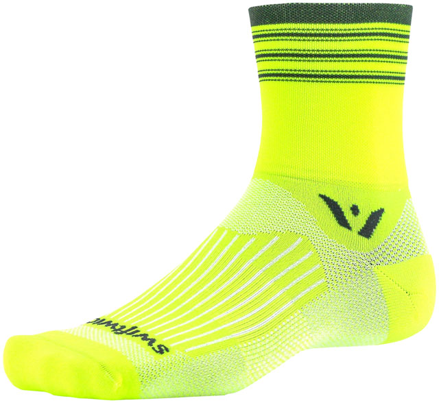 Swiftwick Aspire Four Stripe Socks - 4", Yellow/Gray, X-Large