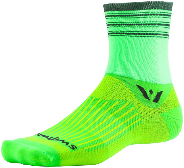 Swiftwick Aspire Four Stripe Socks - 4", Green/Gray, Small
