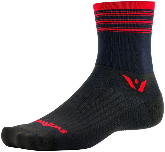 Swiftwick Aspire Four Stripe Socks - 4", Black/Red, Medium
