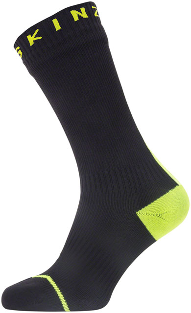 SealSkinz Waterproof All Weather Mid Length with Hydrostop Socks - Medium, Black/Neon Yellow