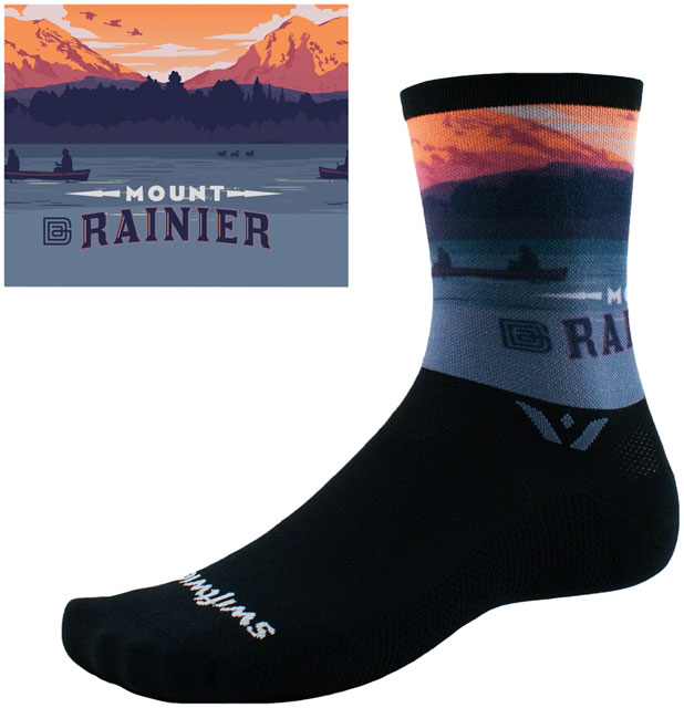 Swiftwick Vision Six Socks - 6", Impression Mount Ranier, Large