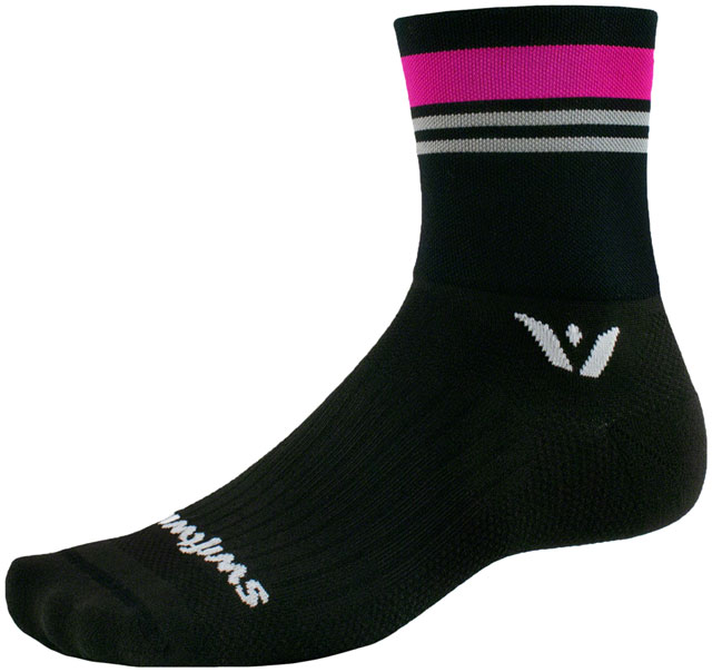 Swiftwick Aspire Four Stripe Socks - 4", Pink Gray, Large