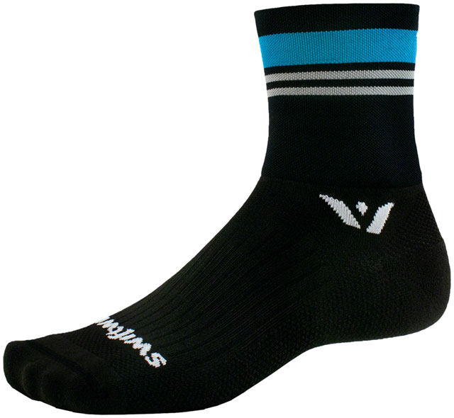Swiftwick Aspire Four Stripe Socks - 4", Aqua Gray, X-Large