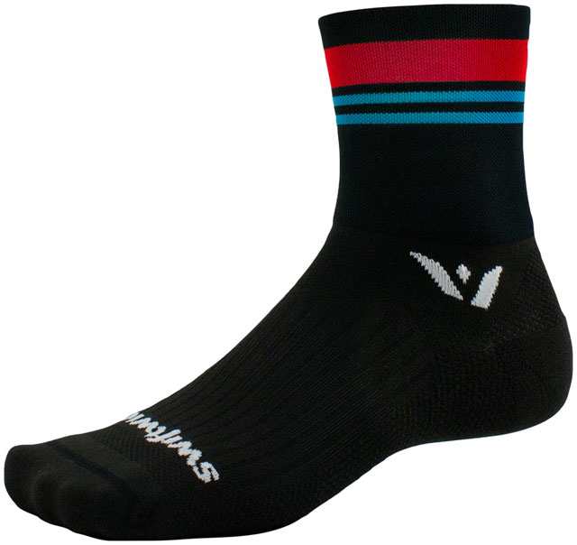 Swiftwick Aspire Four Stripe Socks - 4", Red Aqua, Large