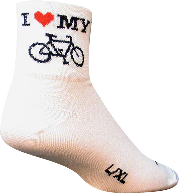 SockGuy Classic I Love My Bike Socks - 3", White, Large/X-Large