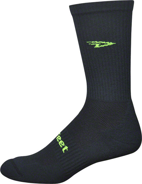 DeFeet D-Evo Crew Socks - 6", Black/Hi-Vis Yellow, Small