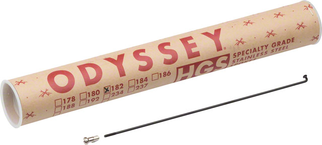 Odyssey HGS Spokes - Stainless, Straight 14g, 182mm, Black, Box of 40, Includes Nipples
