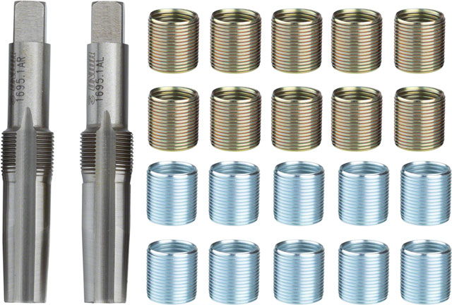 Unior Proprietary Reaming Pedal Tap and Thread Insert Set 9/16", with 20 Pedal Inserts, Brass/Silver
