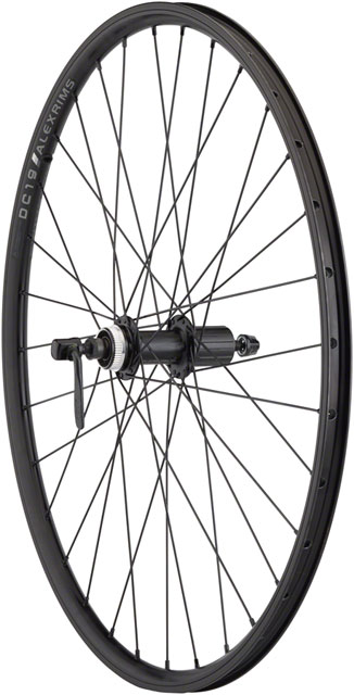 Quality Wheels Value Double Wall Series Rim+Disc Rear Wheel - 26", QR x135mm, Center-Lock/Rim Brake, HG10, Black, Clincher, 32H