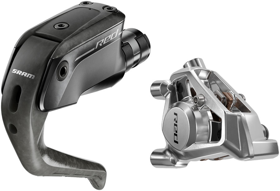 SRAM RED Aero Disc Brake and Lever - Front Caliper, Flat Mount, 20mm Offset, 1100mm Hose, Carbon Lever Blade, Black/Silver, E1