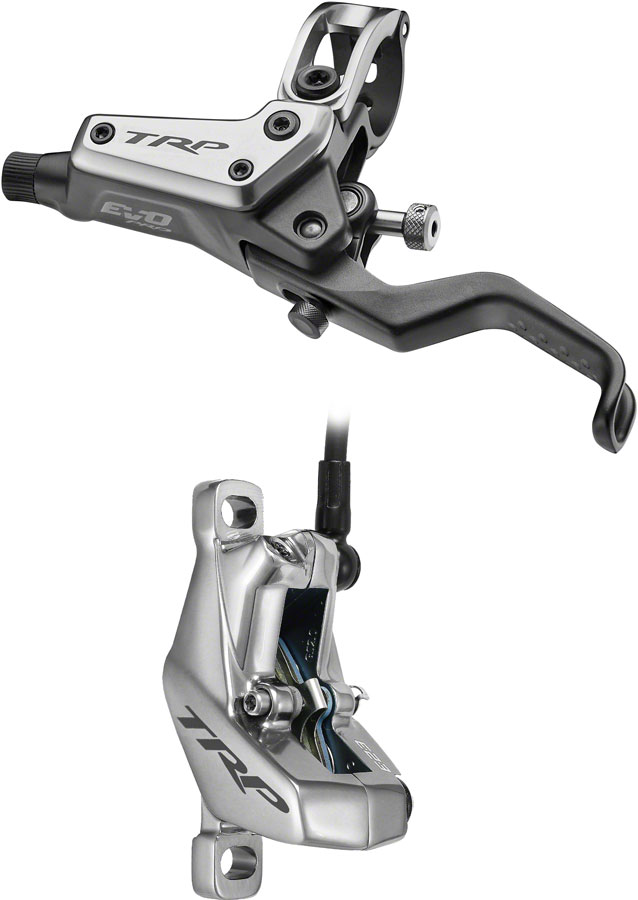 TRP EVO Pro HD-M9040 Disc Brake and Lever - Left/Front or Rear, 1900mm Hose, Post Mount, 4-Piston, Gray