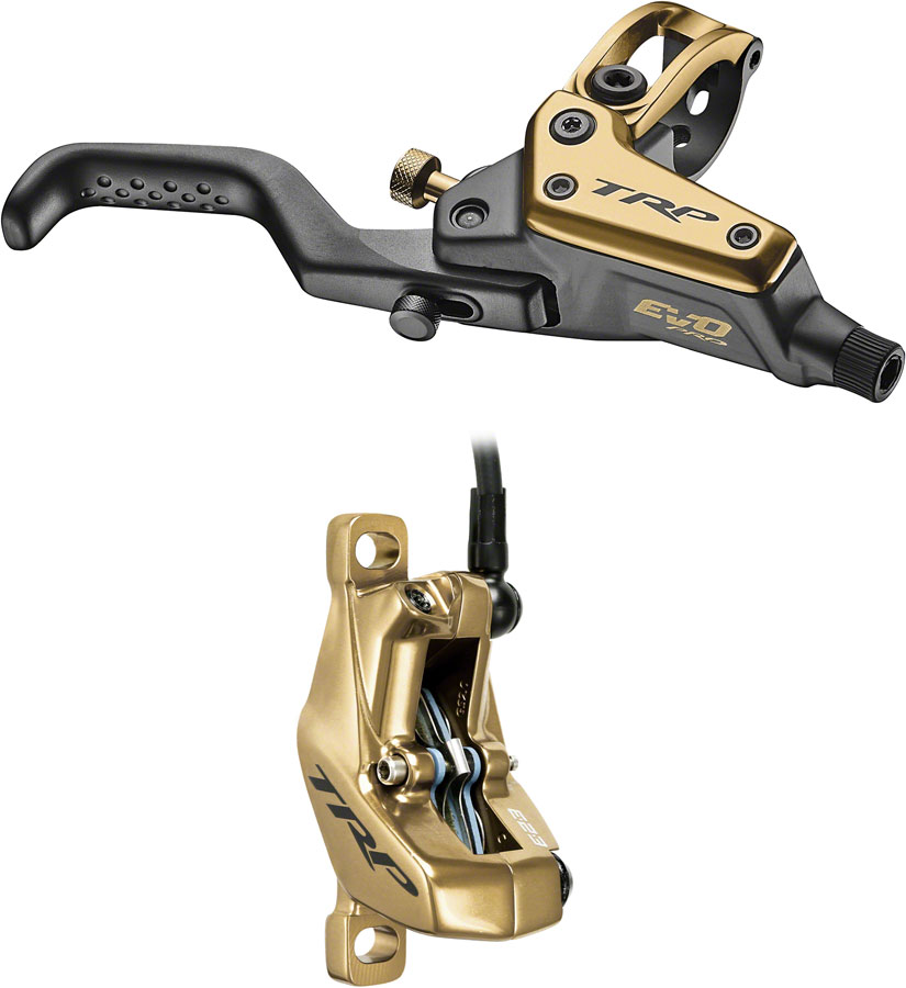 TRP EVO Pro HD-M9040 Disc Brake and Lever - Right/Front or Rear, 1900mm Hose, Post Mount, 4-Piston, Gold
